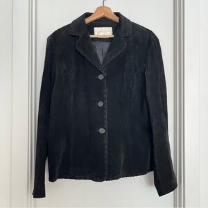 Vintage Margaret Godfrey Women's Black Suede Jacket Size 16 Blanket Stitch Boho